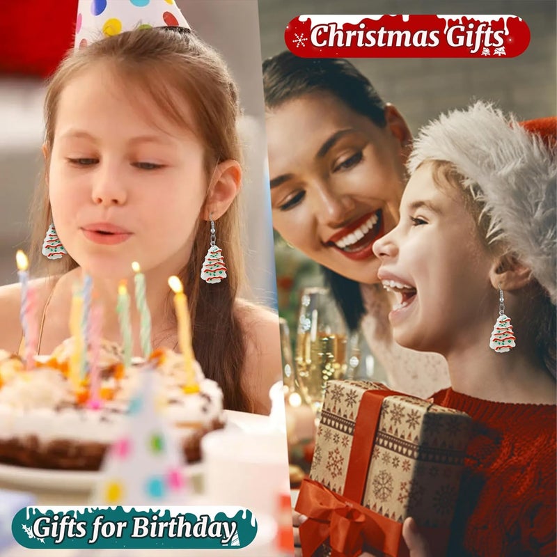 PEALICIOUS Christmas Earrings for Women Cute Cat Earings Christmas Tree Cakes Accessories Gingerbread House Earrings Dangling Pink Xmas Gifts Matching Womens Xmas Costume Holiday Jewelry - Image 3